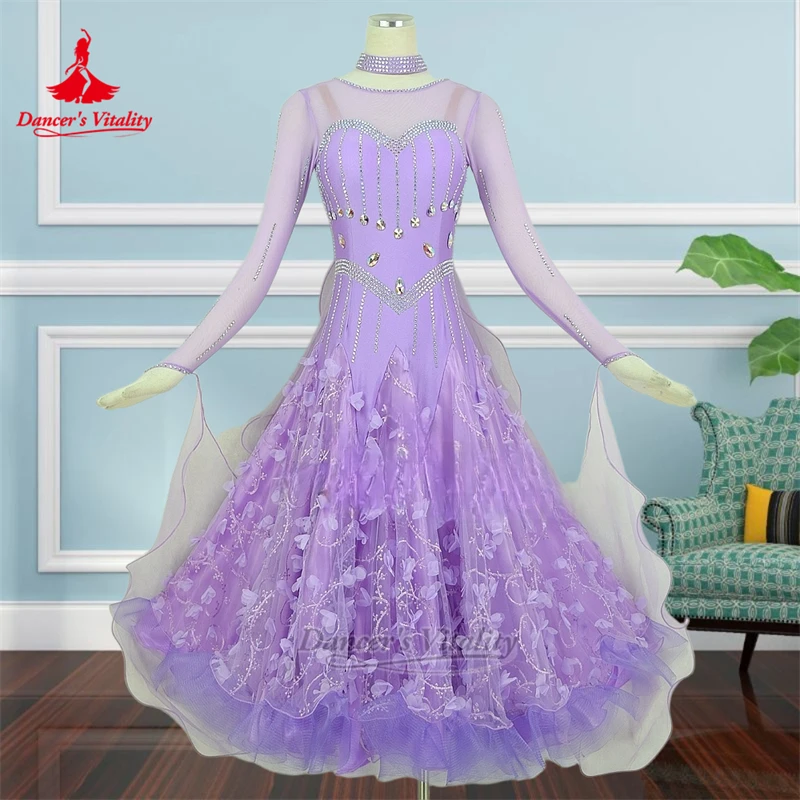 Lavender Purple Viennese Waltz Wrapped Hips Dresses Customize Adult Women Social Dance Perform&Contest Clothe Dancer's Vitality