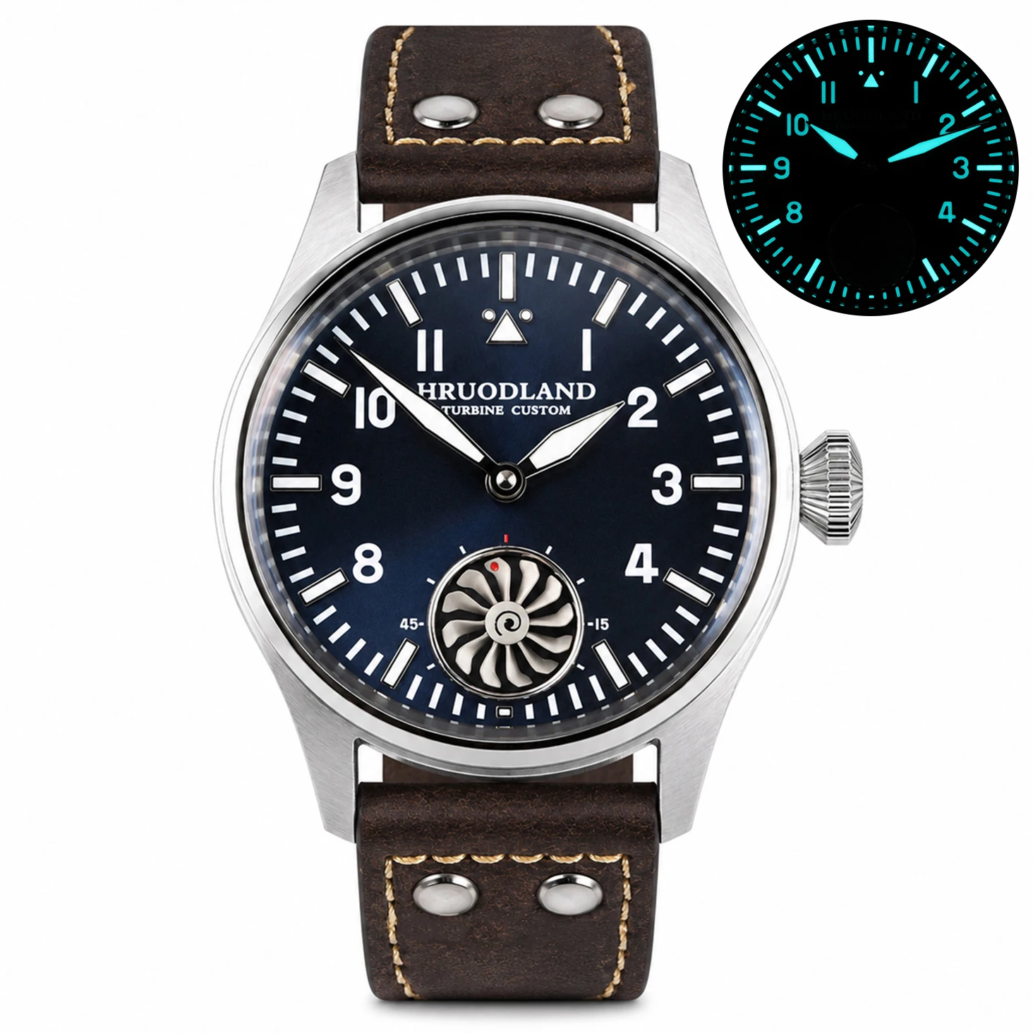 HRUODLAND Hochwertige Pilotenuhr für Herren, dynamische Turbine, Saphirglas, BGW9 Lume Seagull ST3621, automatische mechanische Uhr