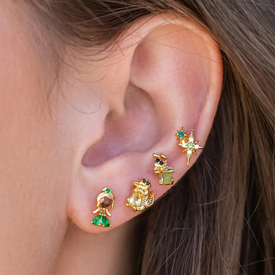 Vergoldete Silbern adeln Mode grün süße Ohr stecker mit Kristall Zirkonia Ohrringe für Teenager Damen schmuck