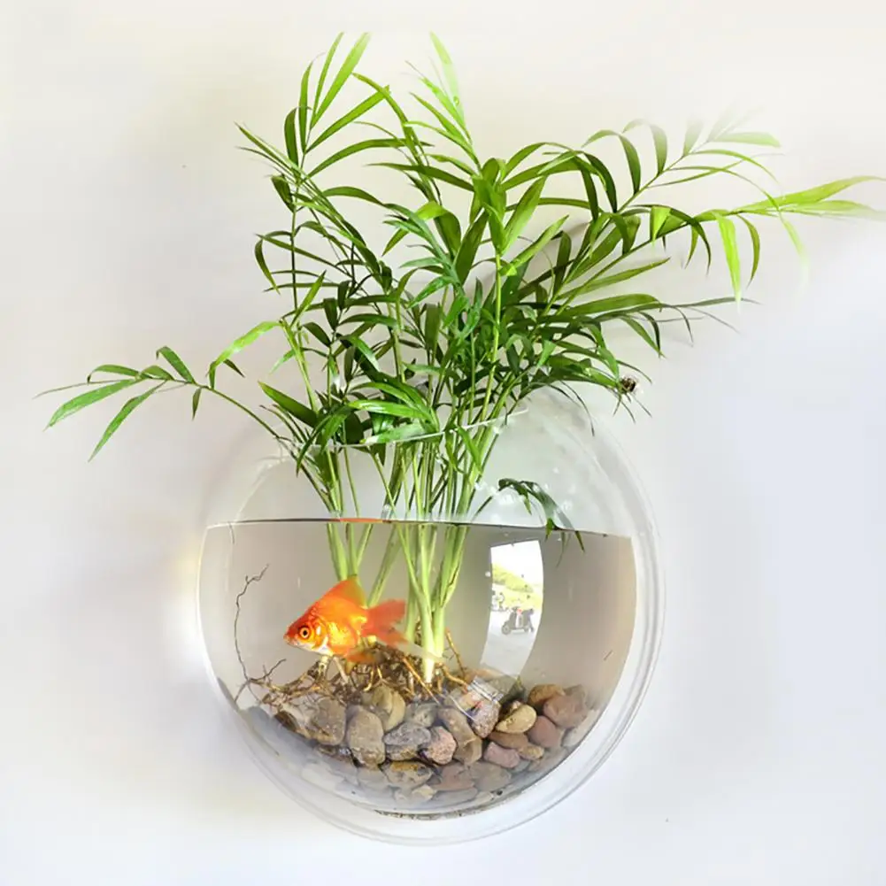 15cm Plant Fish Tank Decoration Clear Wall Mounted Acrylic Creative Flower Pot Garden Modern Round Hanging Fish Bowl Fish Vase