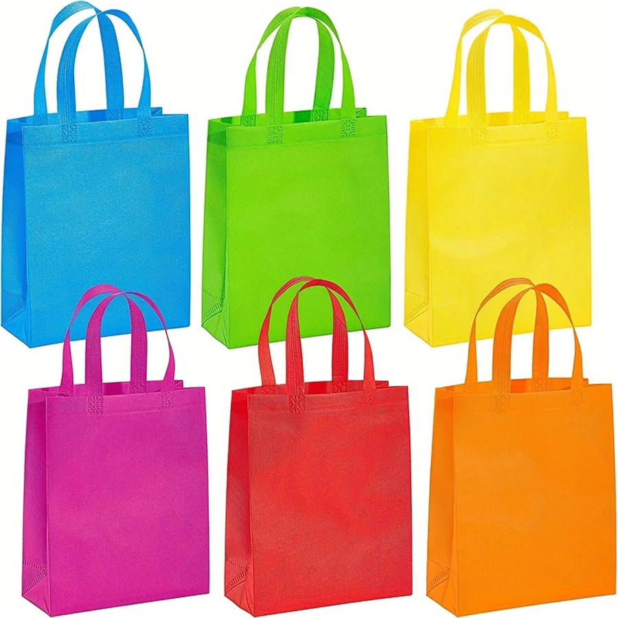 6-30pcs Colorful Non-Woven Tote Bags with Handles Reusable Durable Party Gift Bags Environmentally Friendly Bags for Birthdays