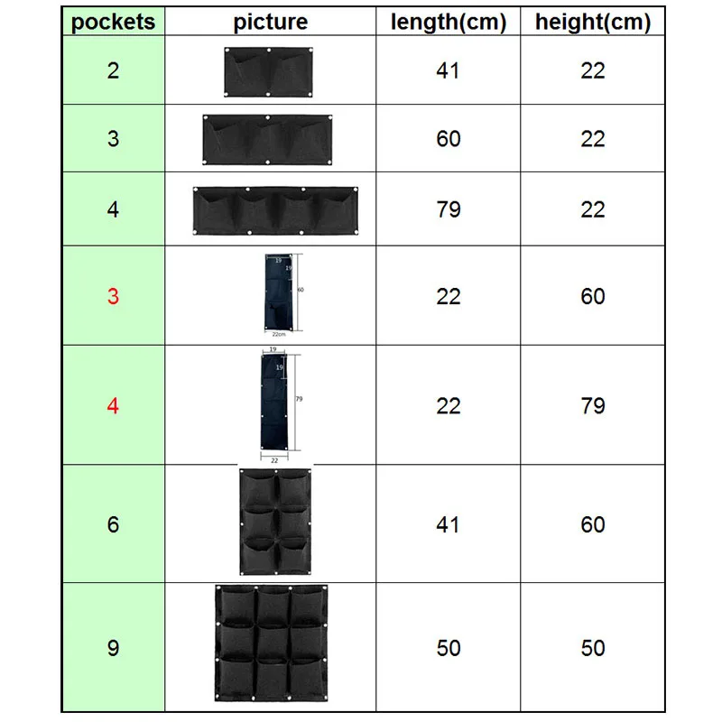 2/4/9 Pockets Vertical Garden gow bags Plant Wall Hanging Planting pots Green black Grow Planter vegetable Gardening Supplies B4