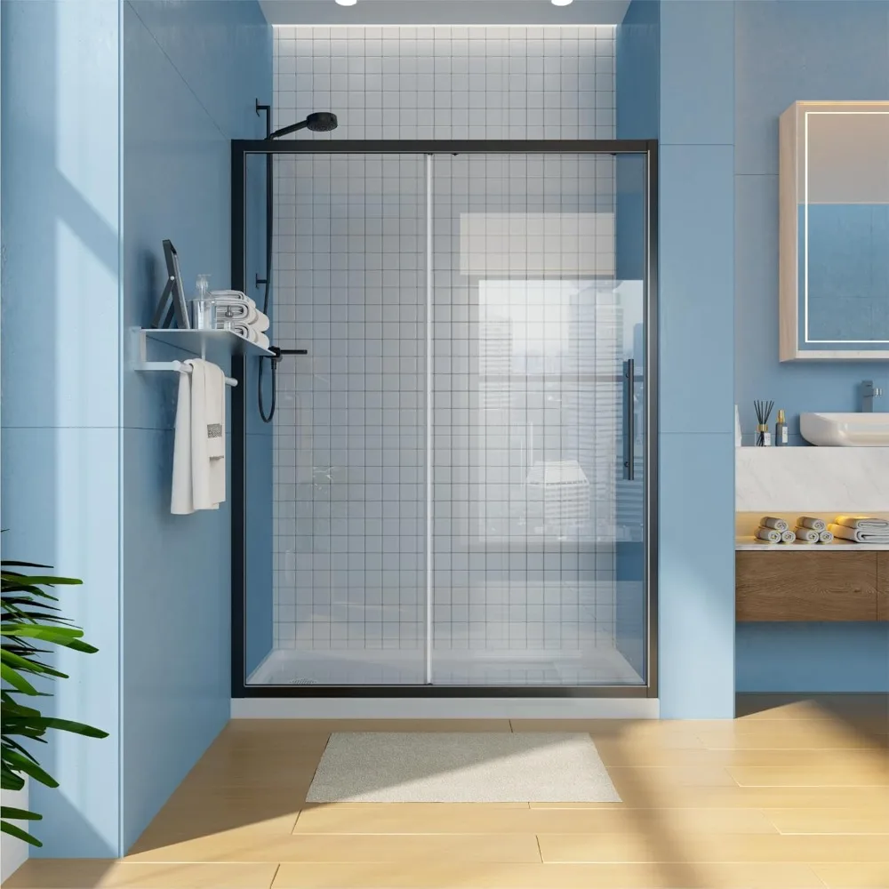 

Shower Door, 58-4/5“-60 ‘x 72’, Semi-Frameless Shower Glass Door,1/4” SGCC Tempered Glass, Coated Technology,Sliding Shower Door