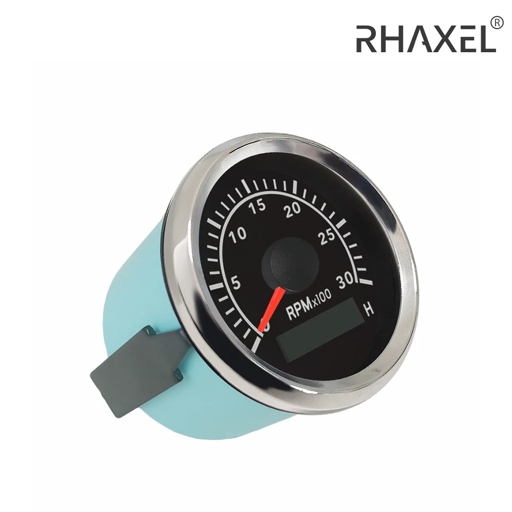 RHAXEL Universal Diesel 6000RPM Engine Tachometer Gauge with Hour Meter with Red Backlight for Truck VAN UTV Vessel 12V 24V