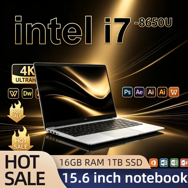 Intel i7 8650U 15.6 Inch Laptop 32GB RAM 2TB SSD 1TB SSD 1920x1080 Gaming Notebook Office PC High Performance Pro Unit