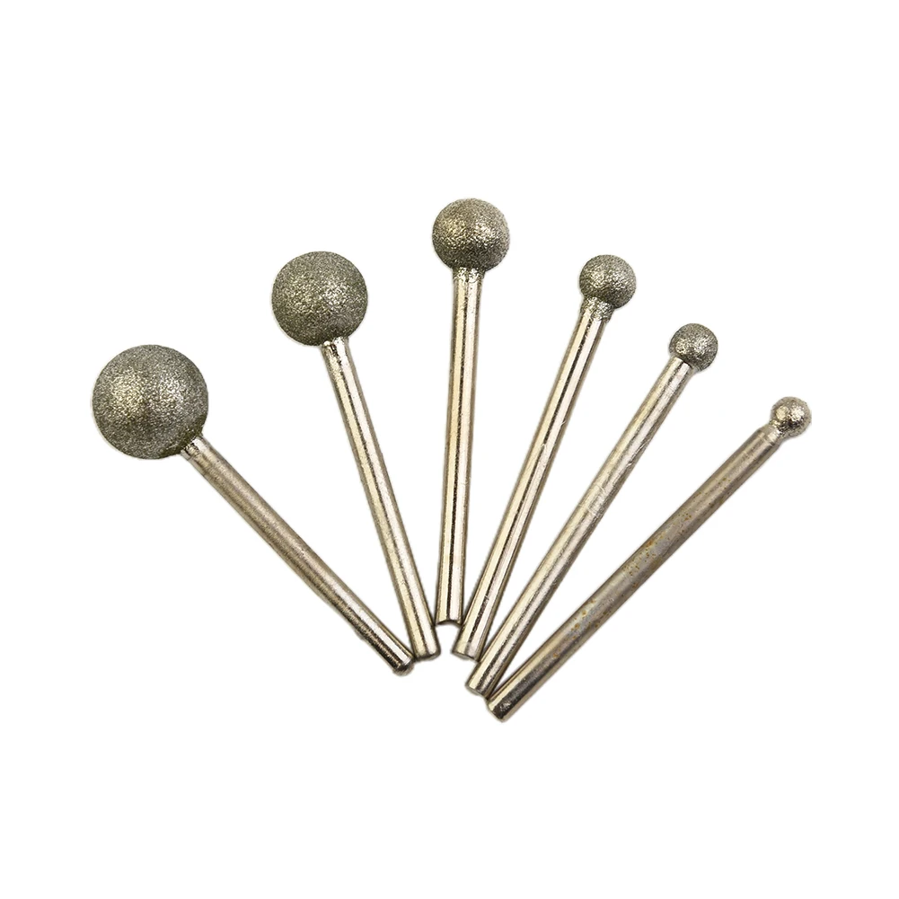 6PCS Diamond Round Ball Burr Drill Bit Set Grinding Wheel Diamond Tools For Carving Engraving Drilling 4mm-12mm Tool