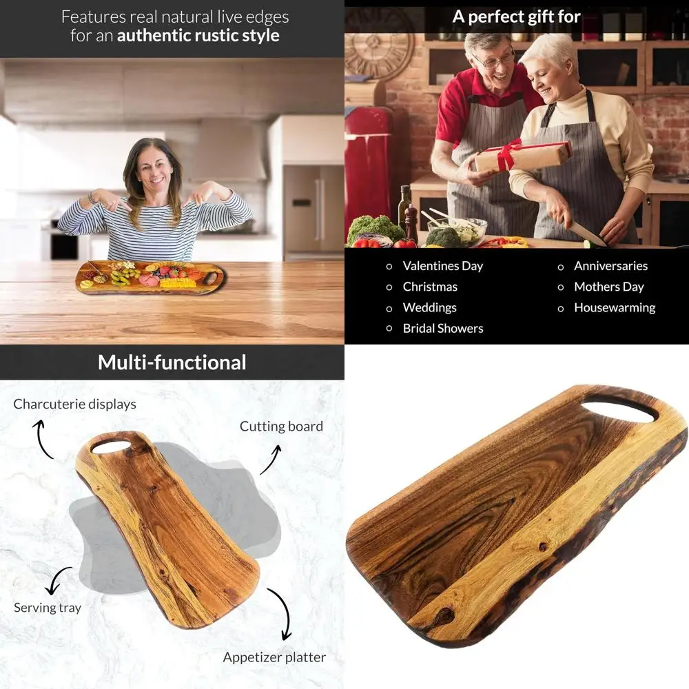 

Большая доска для сыра и древесины акации с живой кромкой и круглой ручкой — XL 24 x 10, идеально подходит для новоселья, матери D