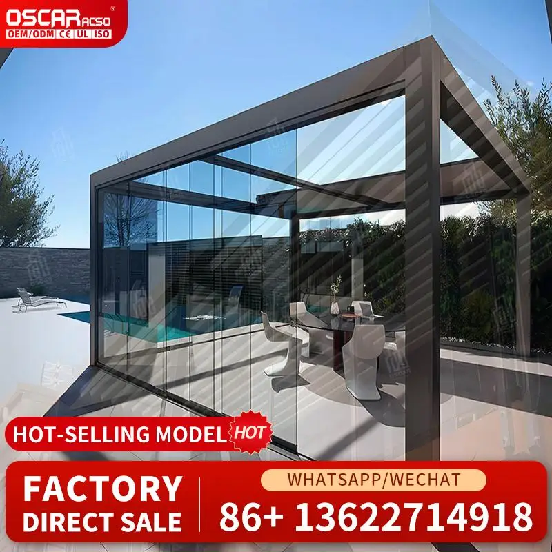 Fireproof Automatic Adjustable Bioclimatic Louvered Aluminum Structure for Garden Deck Terrace in Outdoor Spaces pergolas