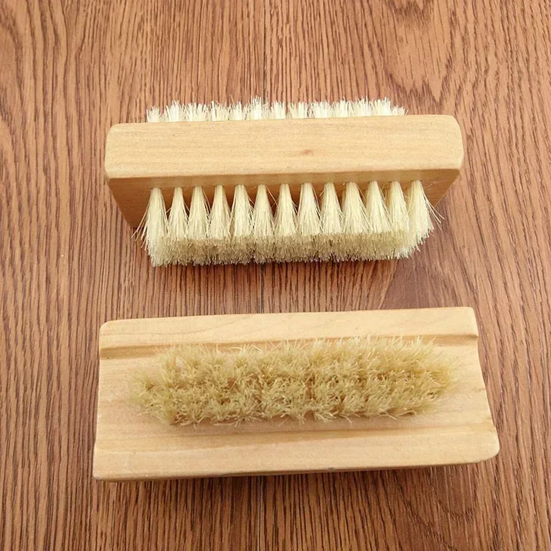 Nail Art Trimming Bristle Brush Wooden Double Sided Handle Nylon Bristle Manicure Pedicure Scrubbing Nail Bath Brush