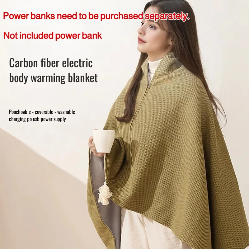 Heated Shawl Wearable Electric Blanket Portable Soft Washable Cape USB Heating Nap Blanket Multi-temp Knee Wrap for Women Men