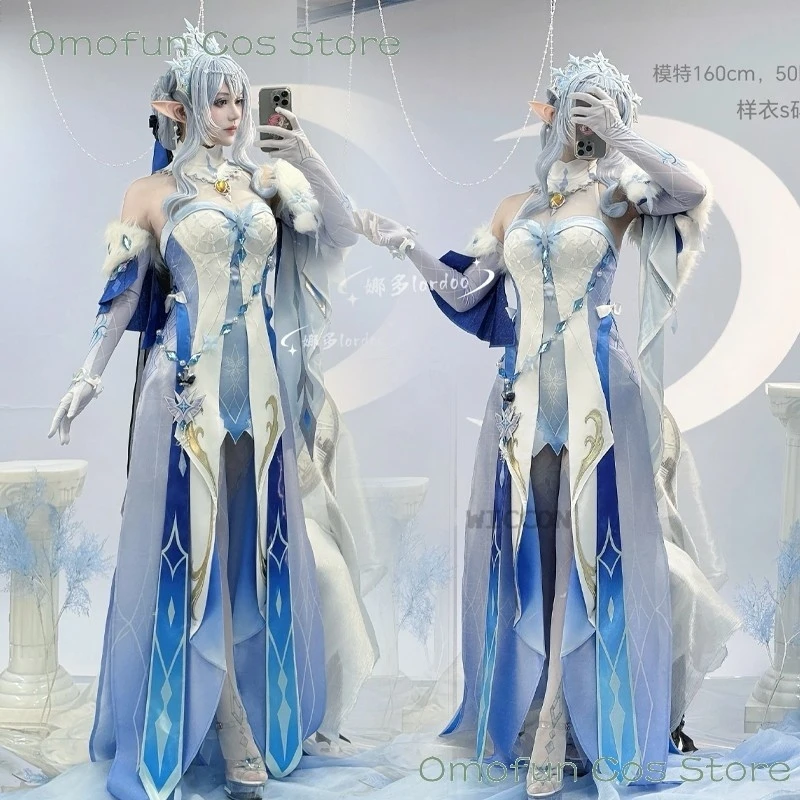Disfraz de Cosplay de Vesna de Genshin Impact, Vestido de la Reina de las Nieves, Peluca, Accesorios Completos Personalizados de Alta Calidad para Mujer