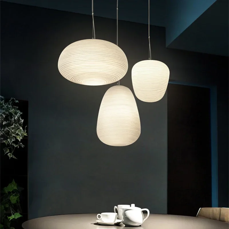 Foscarini Milky White Glass Whorls Cocoon LED Pendant Light for Kitchen Dining Table Study Room Acrylic House Decor Hanging Lamp