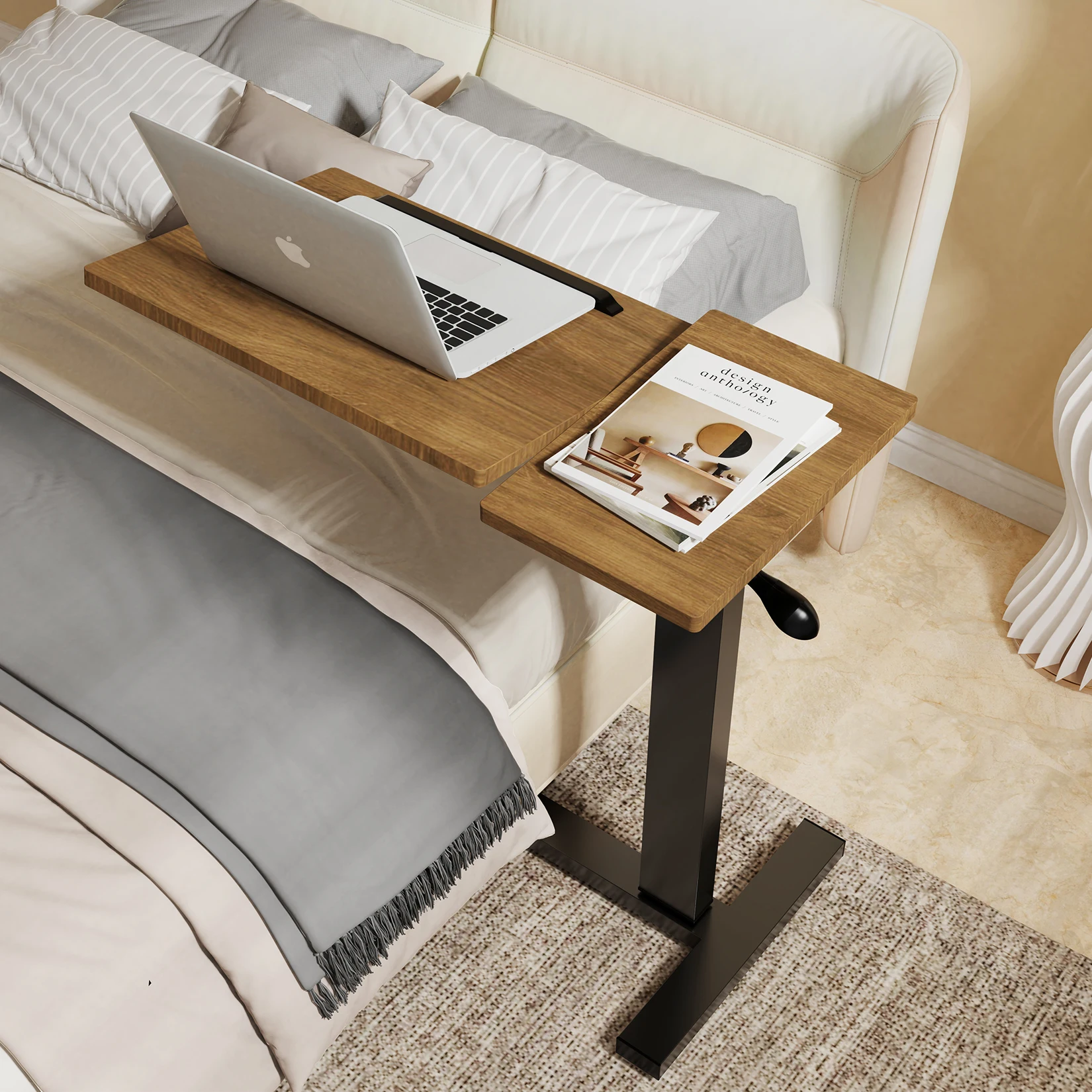 Adjustable Overbed Table Bedside desk Laptop Table with Hidden Rolling Wheels