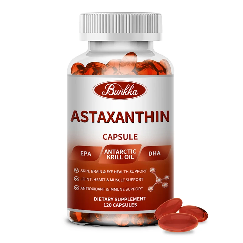 BUNKKA Astaxanthin Capsules with Fish Oil EPA DHA Eyes Protection Heart Brain Skin Beauty Health Oxygen Free Radical Refresh