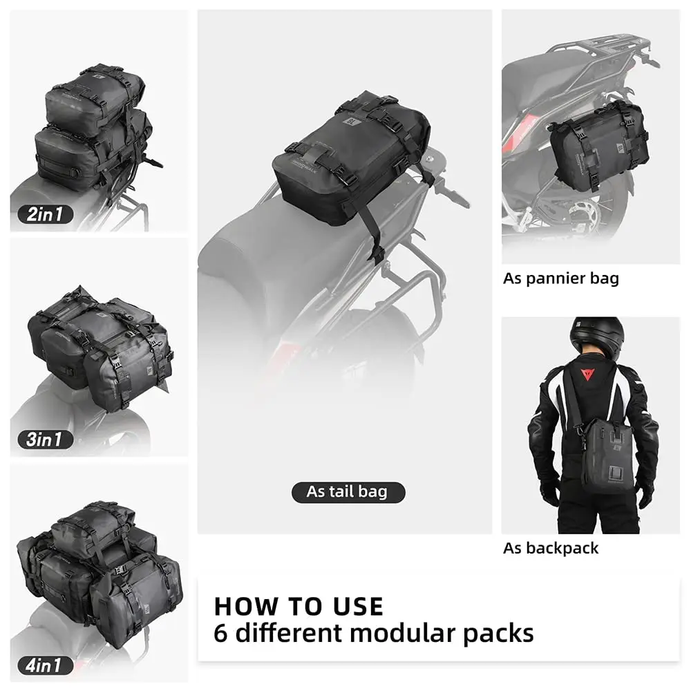 Rhinowalk Motorcycle Tail Bag Motorbike Side Bag 8L Full Waterproof Motor Saddle Pannier Bag Rear Rack Trunk