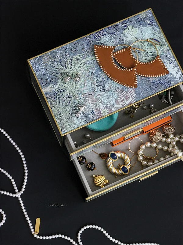 

Rinoart Double Layer Vintage Dn Jungle Fubao Scarf Jewelry Box Hand Painted Repaired Storage Organizer American Sle