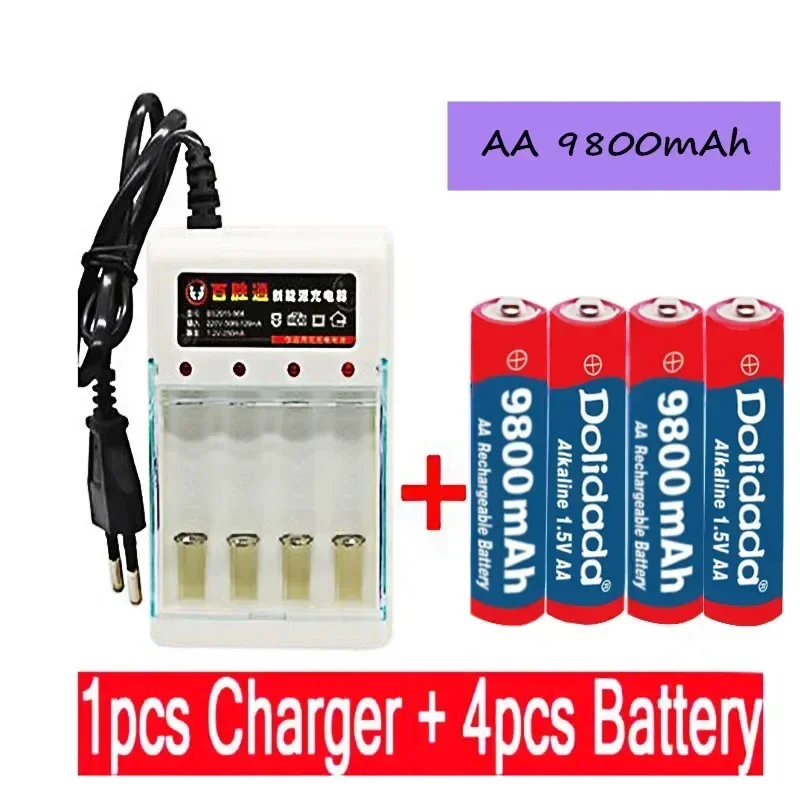 Batterie aste AA 2024 mAh 9800 V + chargeur, alcaline, lumières LED, MP3, jouet, nouveau, 1.5