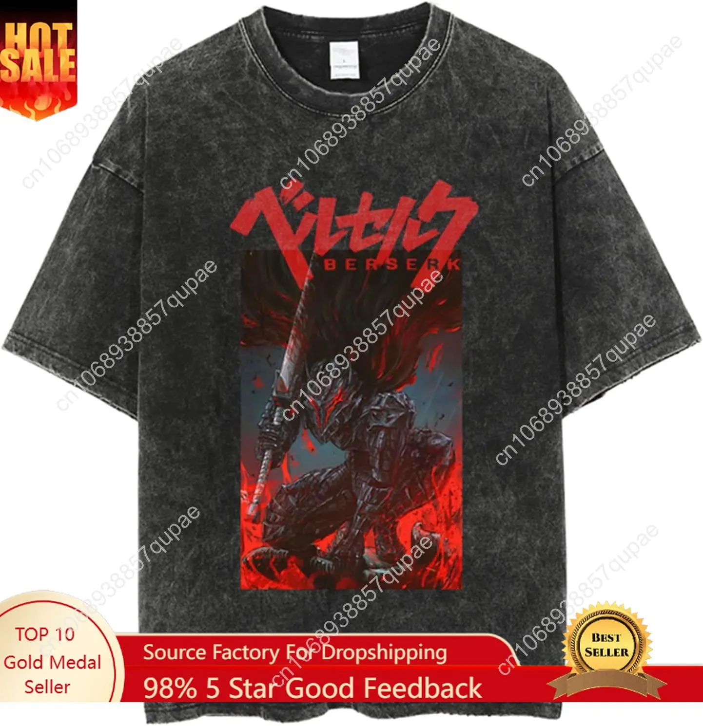 

Y2K Tops Men's 90s Vintage Berserk Anime Graphic Shirts Summer Casual Tee Streetwear Harajuku Top Tshirt