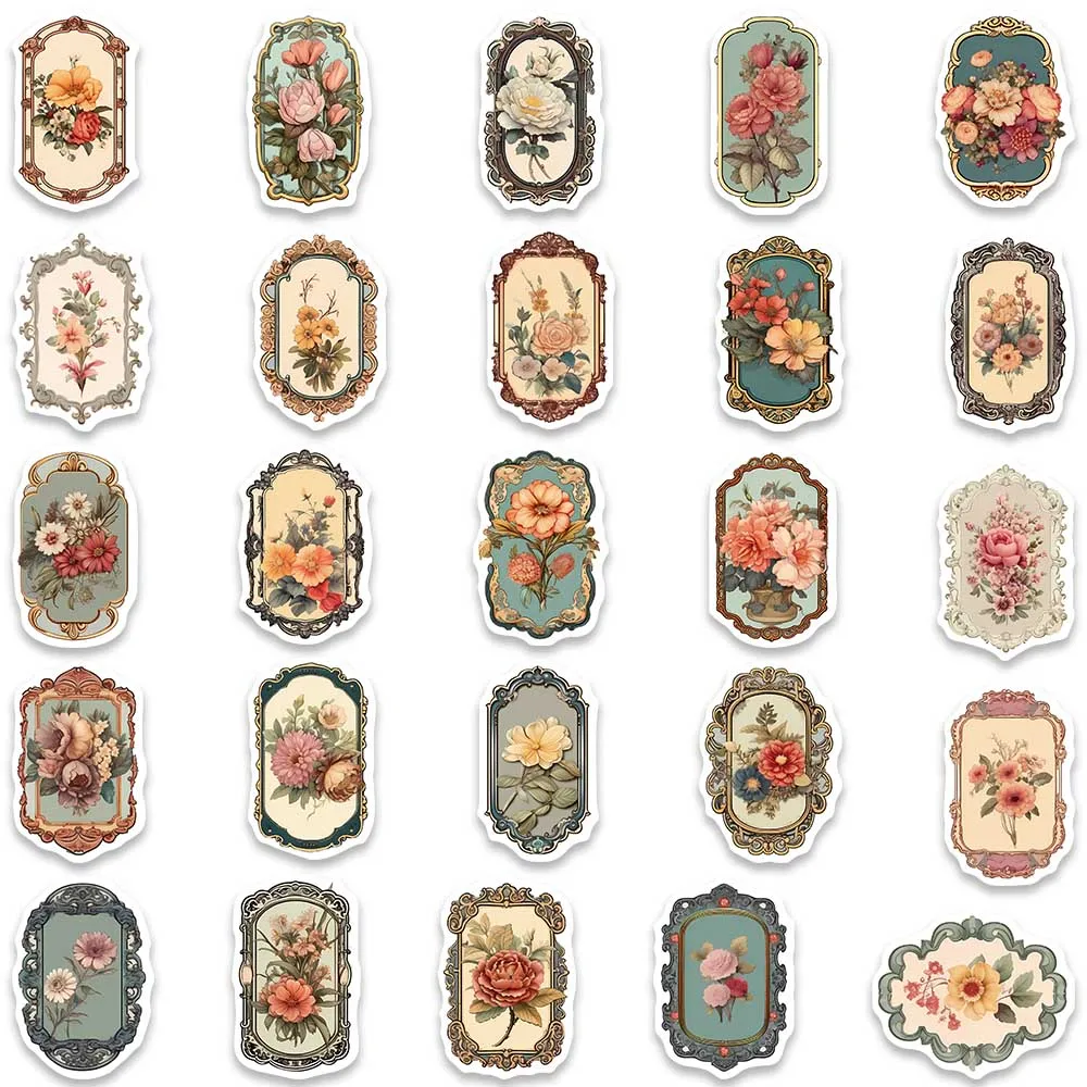 50pcs Retro Flowers Aesthetic Graffiti Stickers For Luggage Guitar Skateboard Bicycle Car Waterproof Vinyl Laptop Decals