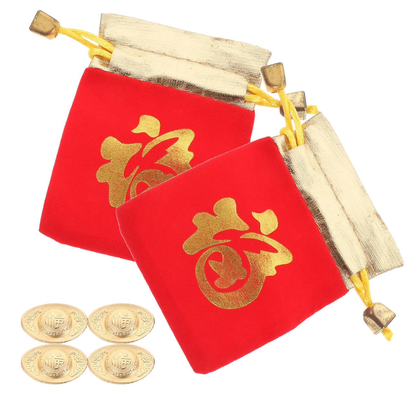 

2 Sets Ingot Gift Bag Chinese Style Drawstring Bags Red Goodie Pouch Jewelry Pouches