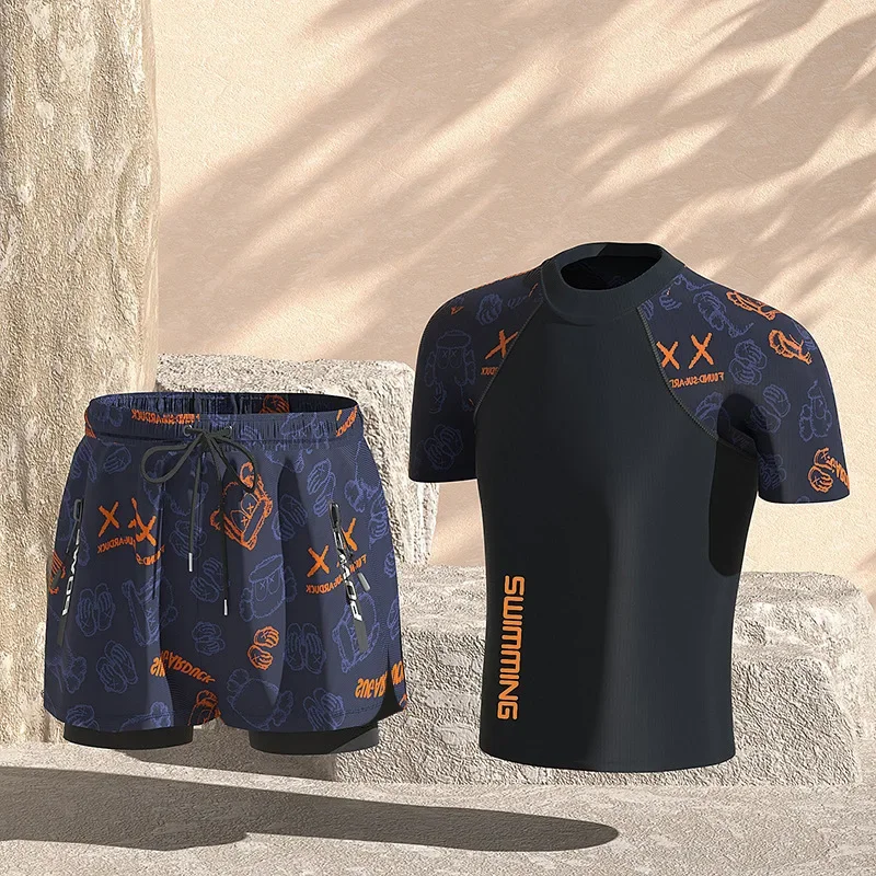 Men Quick Dry Swim Top Trunks UPF50+ Sun Protection Beach Wear Rash Guard Surfing Bathing Suit Plus Size Shorts  Glasses Hungary