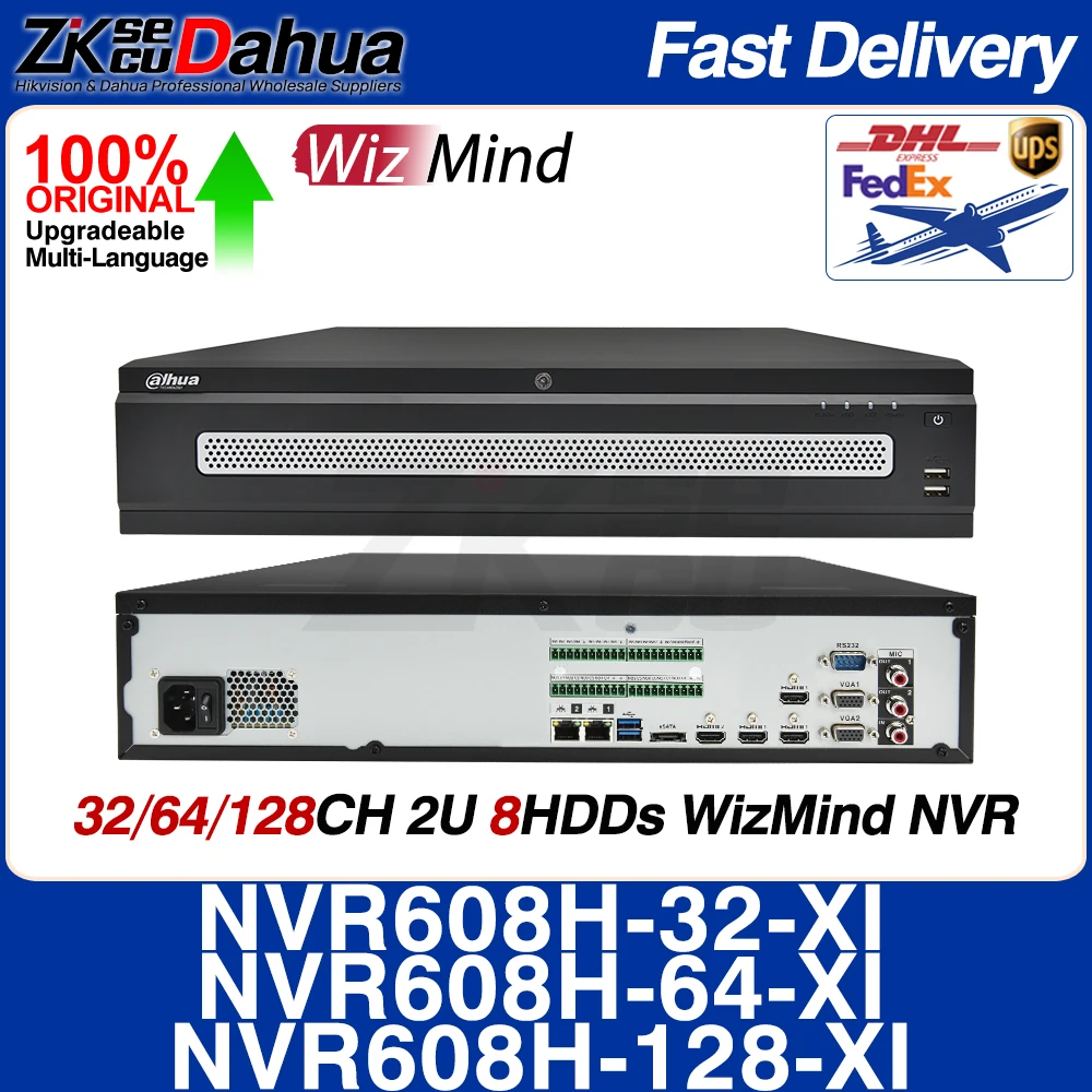 

Dahua NVR NVR608H-32-XI NVR608H-64-XI NVR608H-128-XI 32/64/128CH 2U 8HDDs WizMind Network Video Recorder Face Video Metadata SMD