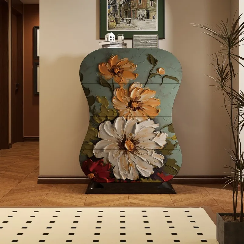 mobiletto a quattro cassetti in legno massello, mobiletto, soggiorno, in famiglia integrato contro il muro, mobiletto portaoggetti, armadietto