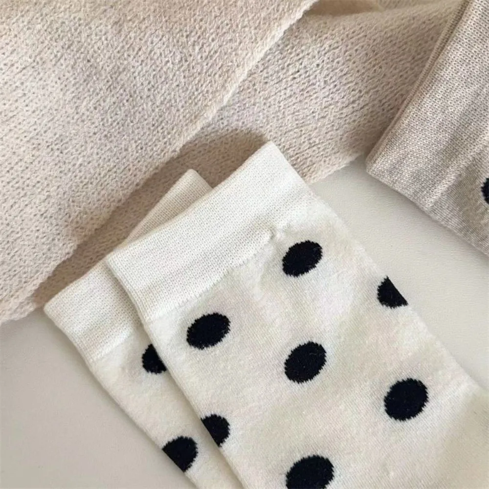 Warm Soft Thick Mid-Calf Crew Socks Mid-Calf Length Versatile Design Polka Dot Socks Polka Dot Pattern Casual Socks For Women