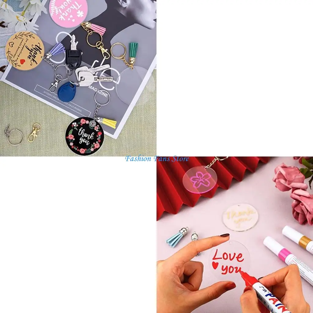 

200 Pcs Acrylic Keychain Disc Blanks Transparent Round Keychain Blanks Bulk for Valentine's Day Gift DIY Crafts