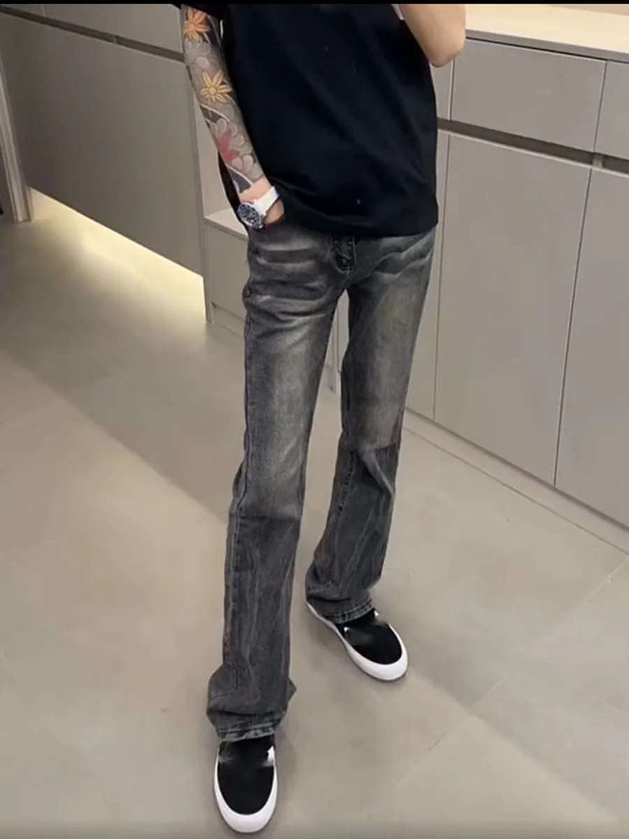 

Retro American Waed Bla ey Jeans Men Heavy Distred Versatile High Street Loose Straight Leg Long Trousers
