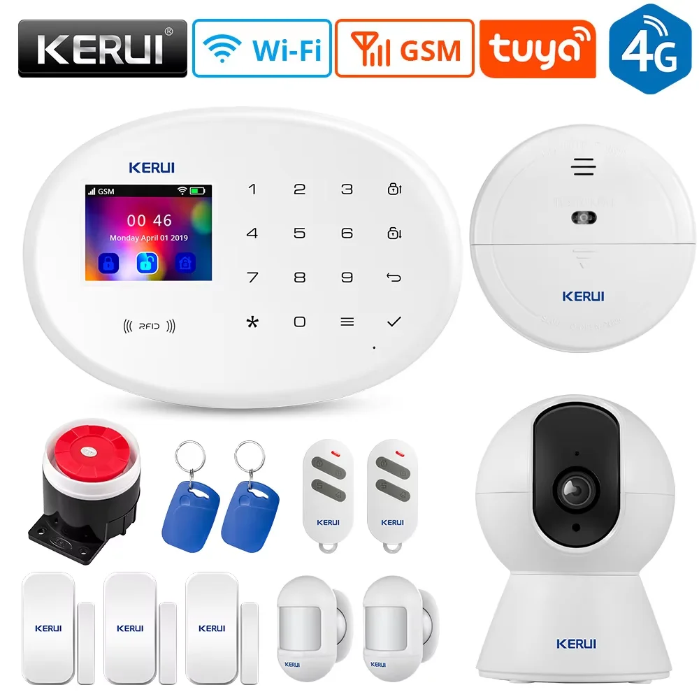 

KERUI W204 WIFI GSM 4G Alarm System Home Security Tuya App Control 8 Language Switch RFID Touch Keypad Motion Sensor Alarm Kit