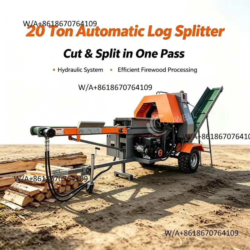 20Ton 48cm Max Log CE Customizable Hydraulic Mobile Trailer Automatic Wood Cutting Saw Firewood Processor Log Splitter