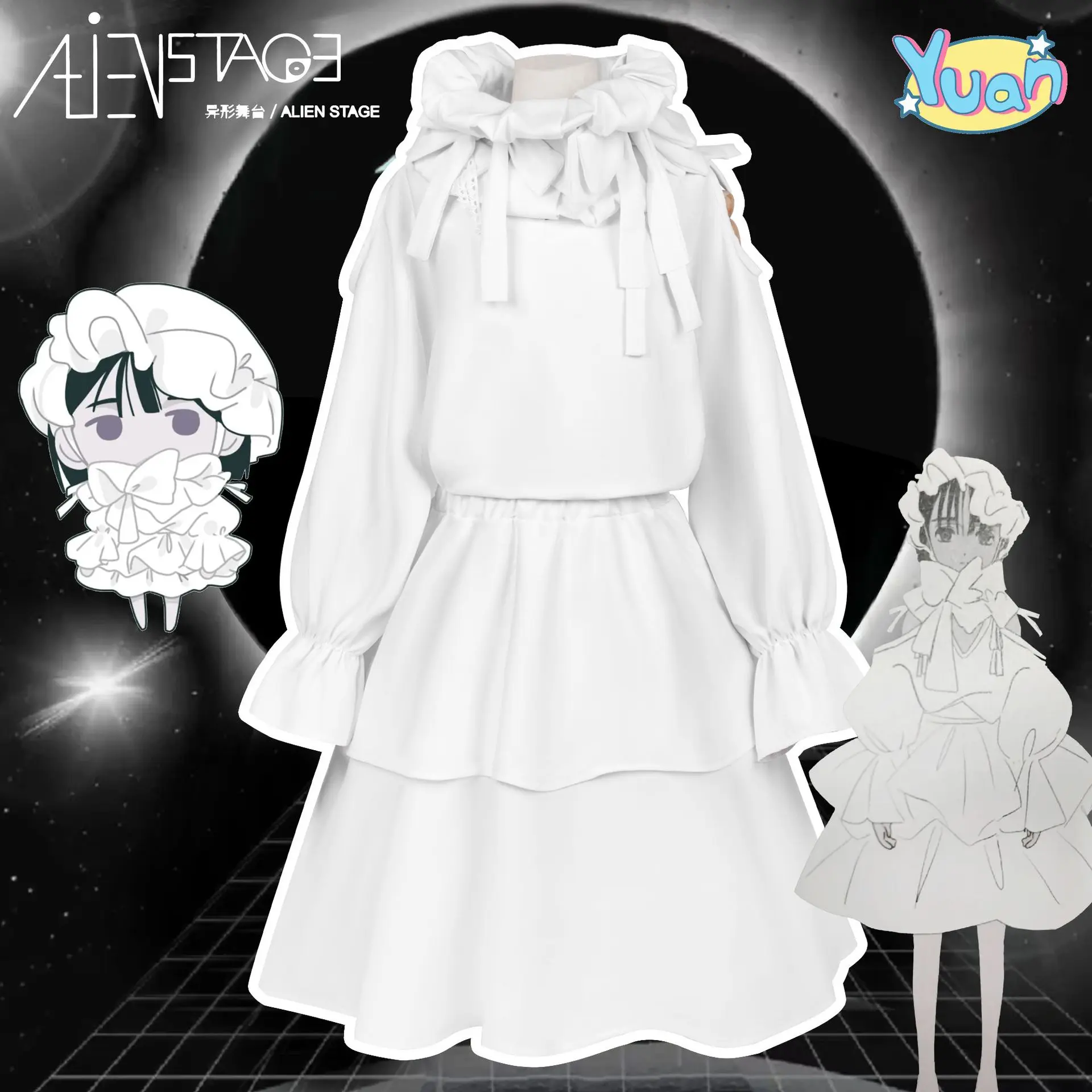 

Alien Stage Cosplay Costume Young Suaya White Dress Anime 2D Halloween Cosplay Outfit