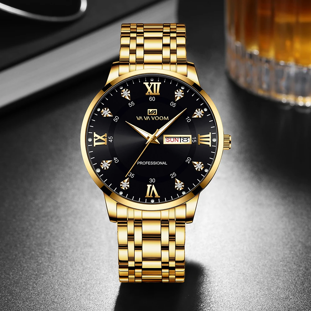 Men Watch Top Brand VA VA VOOM Original Luxury Business Calendar Stainless Steel Waterproof Clock Mens Sports Quartz Male Watch