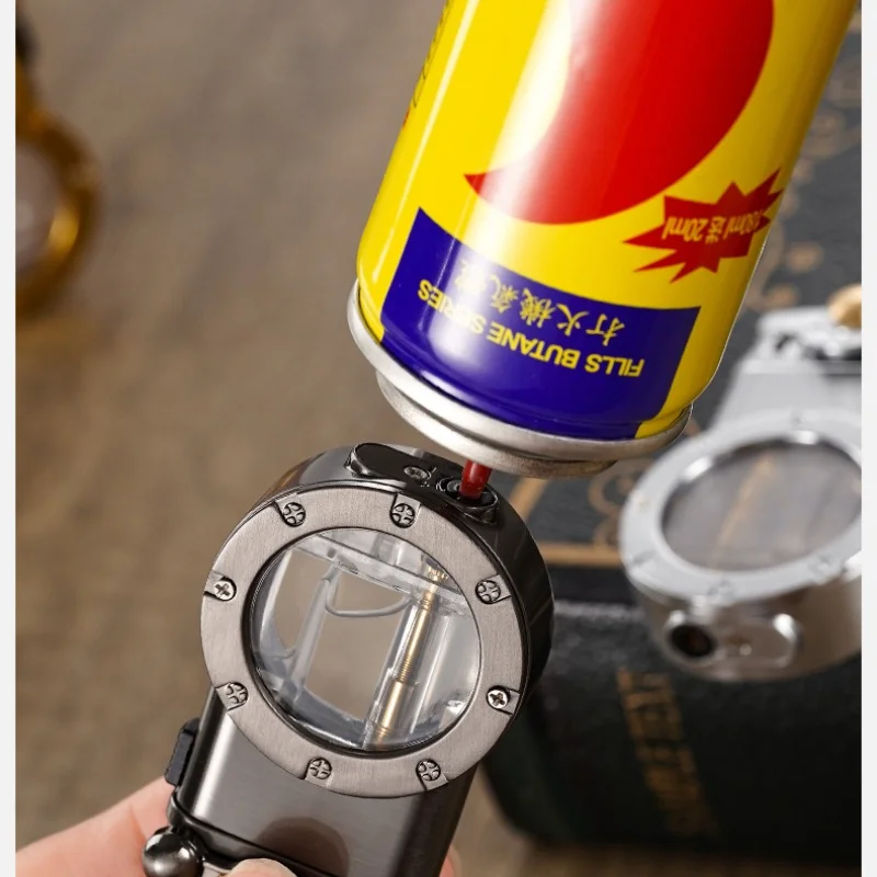 Isqueiro duplo pode mudar chama fumaça transparente câmara de ar à prova de vento chama aberta isqueiros e acessórios para fumar