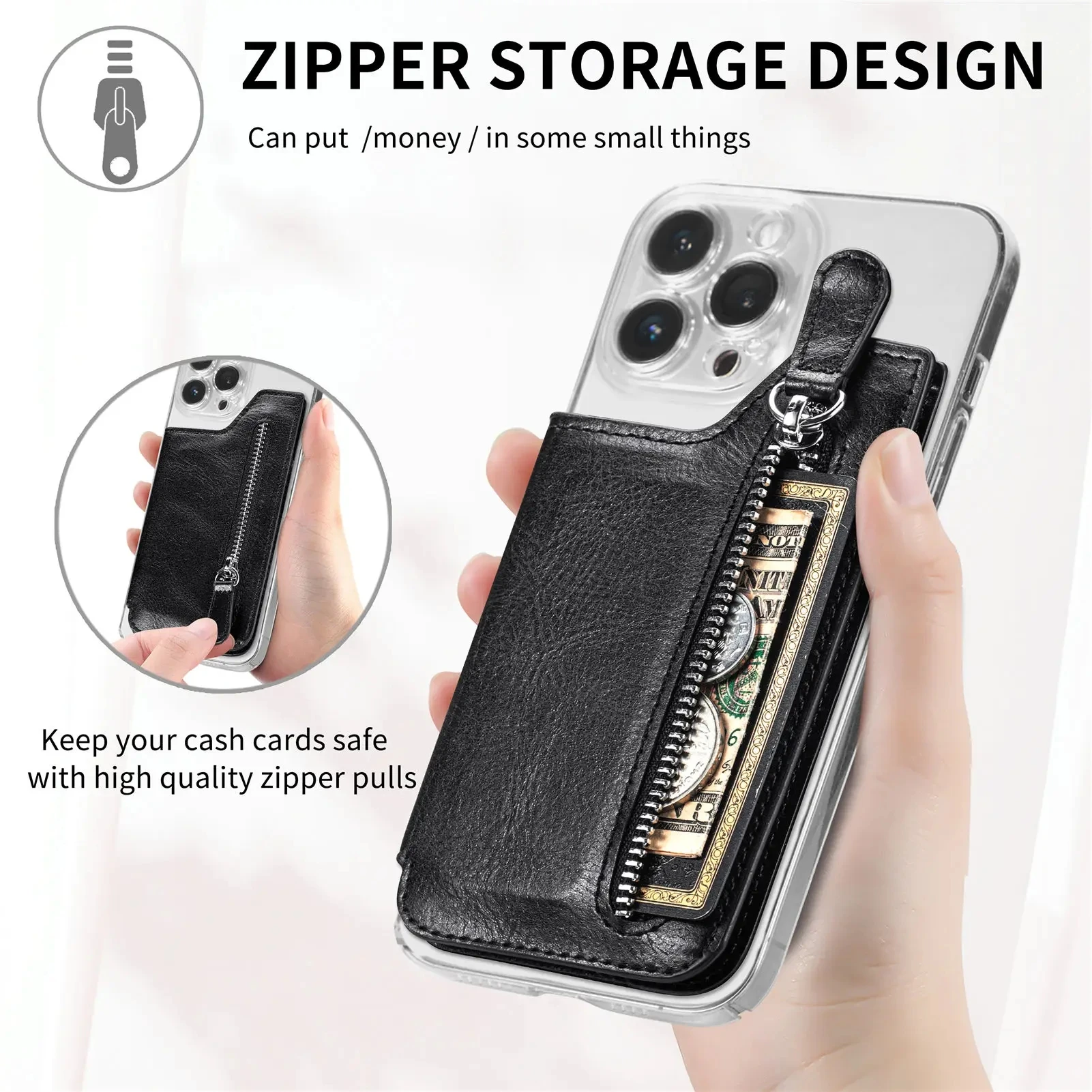 

PULeather Mobile Phone Card Bag Wallet Case Adhesive Back Sticker Universal Phone Stand Holder with Outdoor Tool Multifunctional