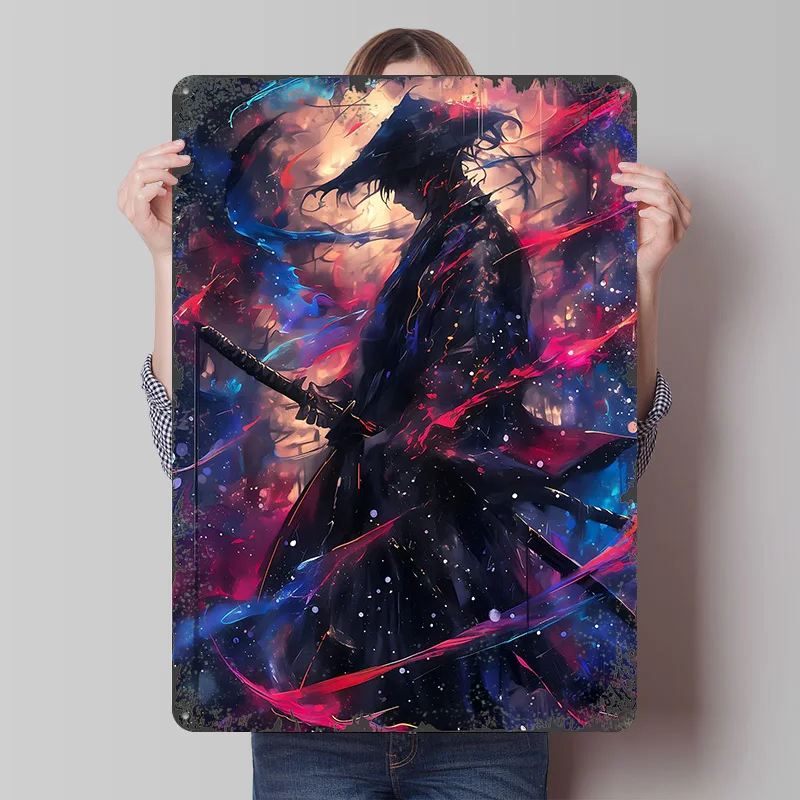 Galaxy Painting Samurai Printed Poster Customized Wall Art Retro Vintage Metal Tin Signs for Gaming Room Decoration At Home Cozy