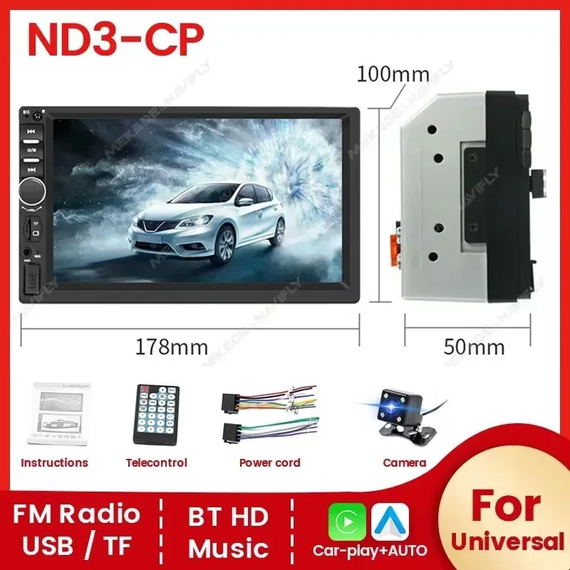 

2DIN 7inch Universal Car Radio FM Stereo Support Car-play Auto SWC AUX BT SD USB Mirror Lin-k HD Video MP3 MP5 Multimedia Player
