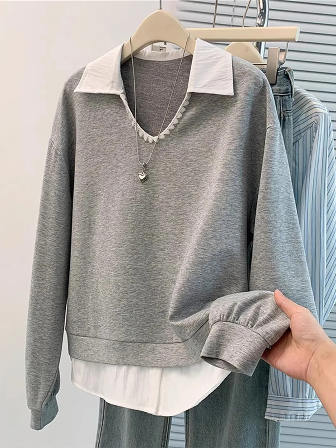 

Стильный женский свитшот с длинным рукавом, дизайнерский, в стиле пэчворк, скрывающий живот, весна 2026, большие размеры, модный топ