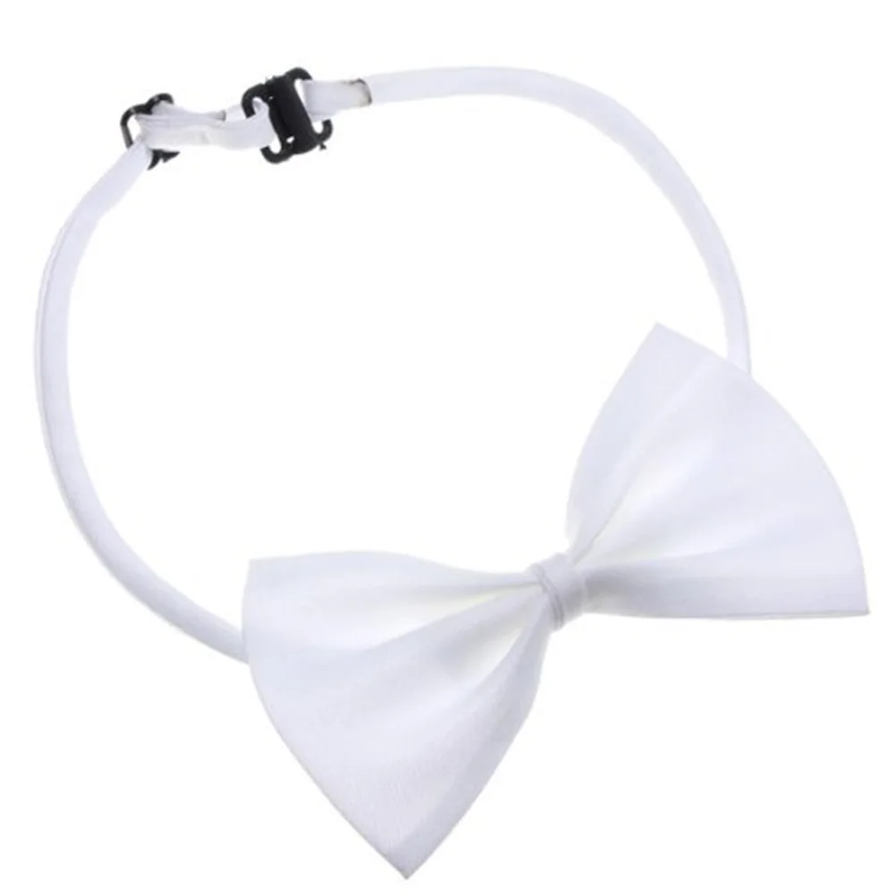 

White Adjustable Pet Dog Cat Bowknot Collar Necktie 40cm Length 6cm Width Comfortable Durable Polyester Cotton