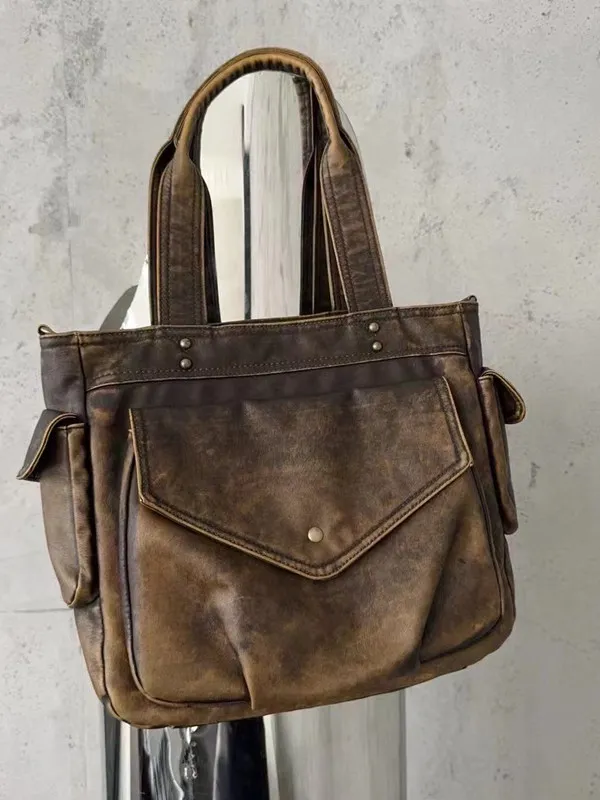 

2025 New Niche Design Retro Old Wasteland Wind Oblique Span Bag Shoulder Bag Women's Large-capacity Locomotive Tote Bag Women