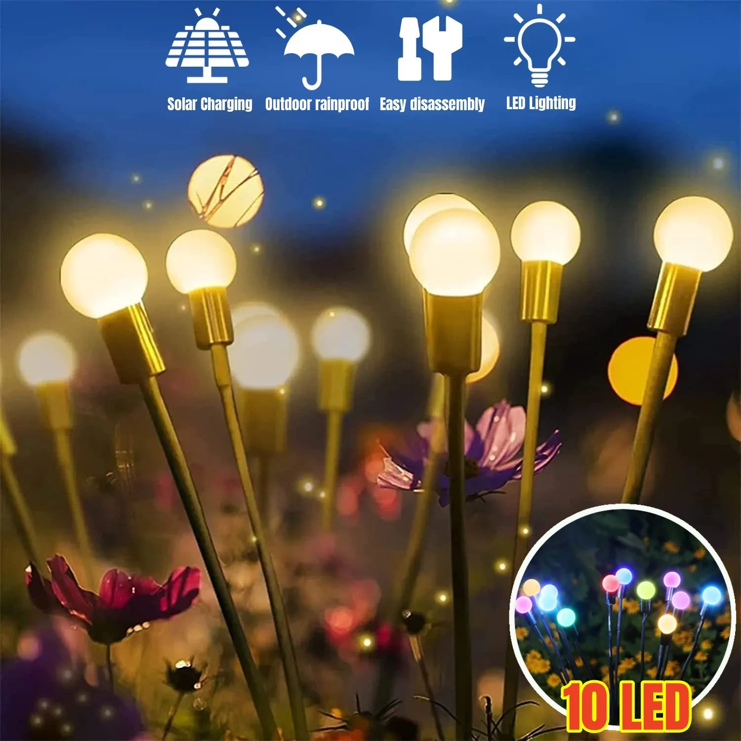 Solar LED Light Outdoor Garden Decoração Luzes Paisagem Firework Firefly Lawn Lâmpadas Country House Terrace Varanda Decor Lamp