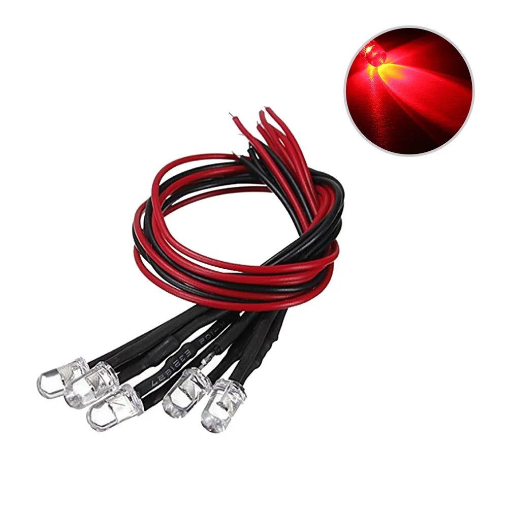 10Pcs LED Emitting Diode Lights 5Mm Yellow Flexible Cable Low Power Consumption for Rc Car Decoration Room Festival