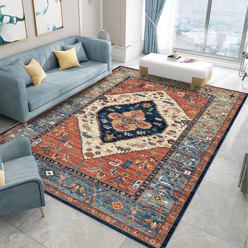Turkish Ethnic Style Carpet, Persian American Vintage Living Room Sofa Coffee Table Carpet, Home Bedroom Bedside Floor Mat.
