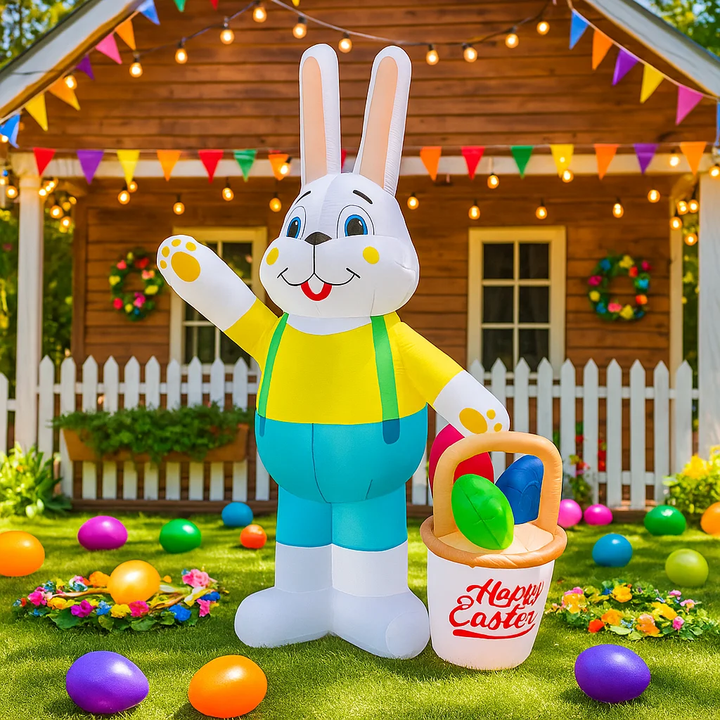 

Надувной кролик-корзина 7 футов «Счастливой Пасхи» с LED-подсветкой, надувной декор для двора, пасхальные праздничные украшения, надувная фигура для Пасхи