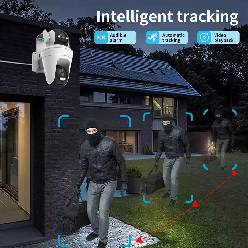 5MP UHD iCam365 APP   Dual Lens Floodlight Wireless PTZ IP Camera Full Color AI Humanoid Detection CCTV Baby Monitor