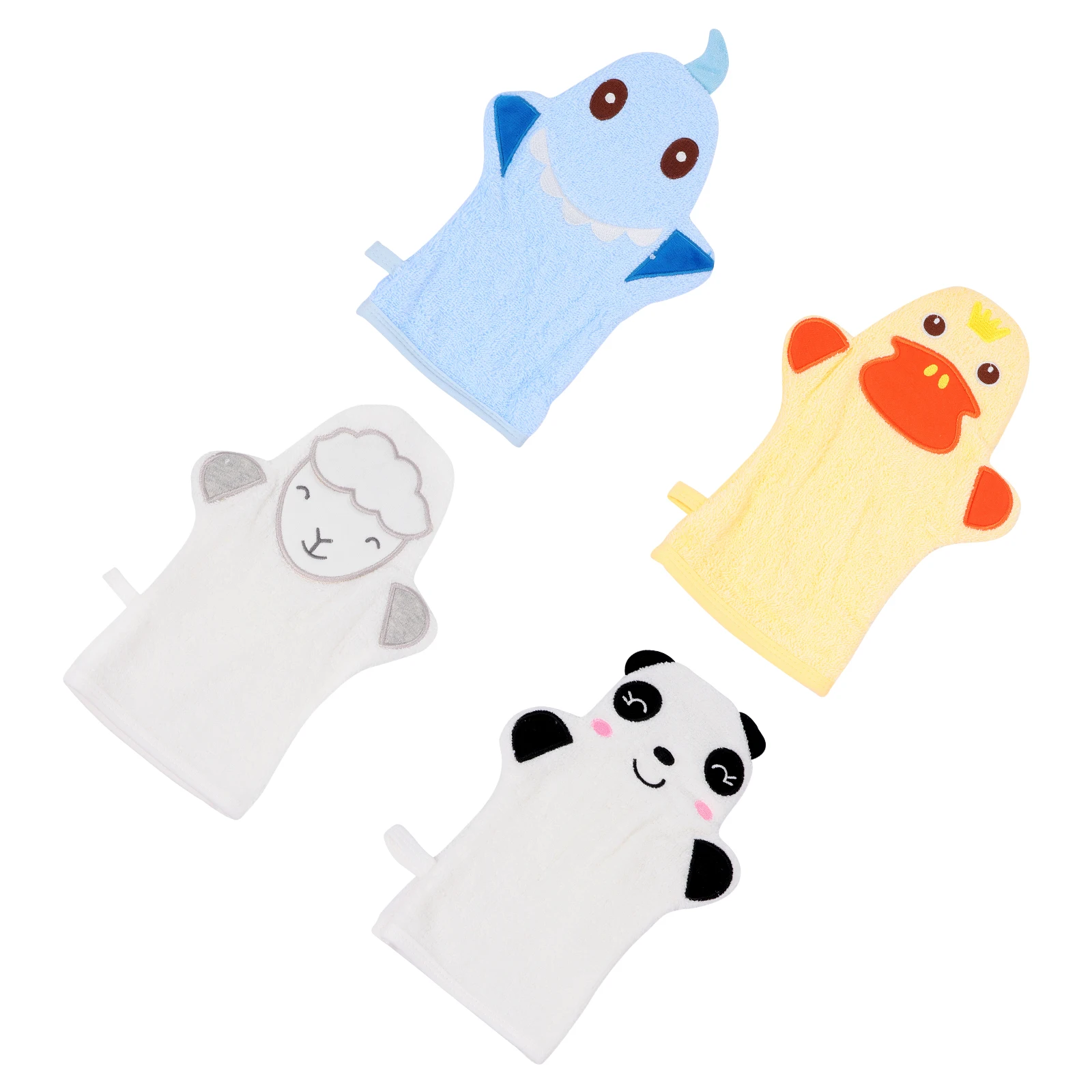 

4pcs Cartoon Bath Gloves Baby Shower Mitts Soft Cotton Infant Bathing Mitts Toddler Washcloths Body Scrubbing Gloves