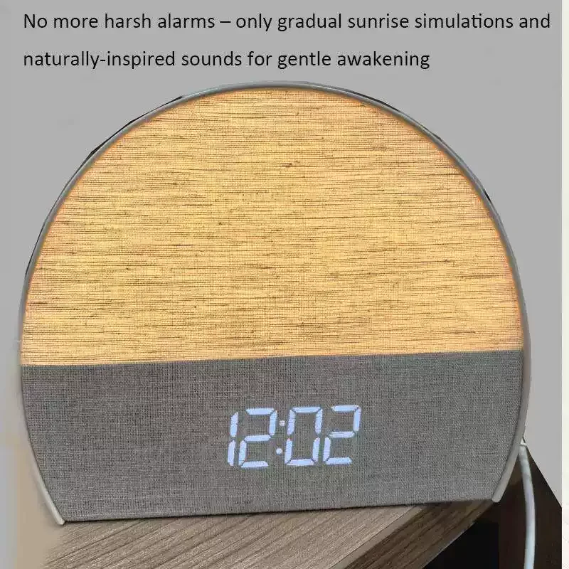 2025 New Fabric Wake-up Light Alarm Clock - Bedside Sleep Aid Light with Bluetooth Speaker, Clock, Radio, Countdown