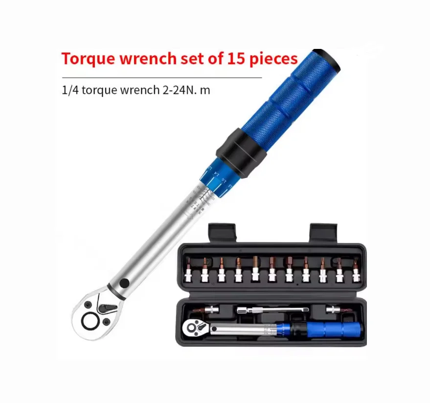 15pcs Bicycle Torque Wrench Set, Hex Double-way Ratchet Wrench with Socket, Bike Repair Tools