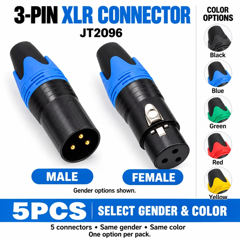 5PCS 3 Pin XLR Male Female Audio Cable Connector Color Coded Microphone Plug Socket for Mixer Speaker Stage Studio Wiring Repair